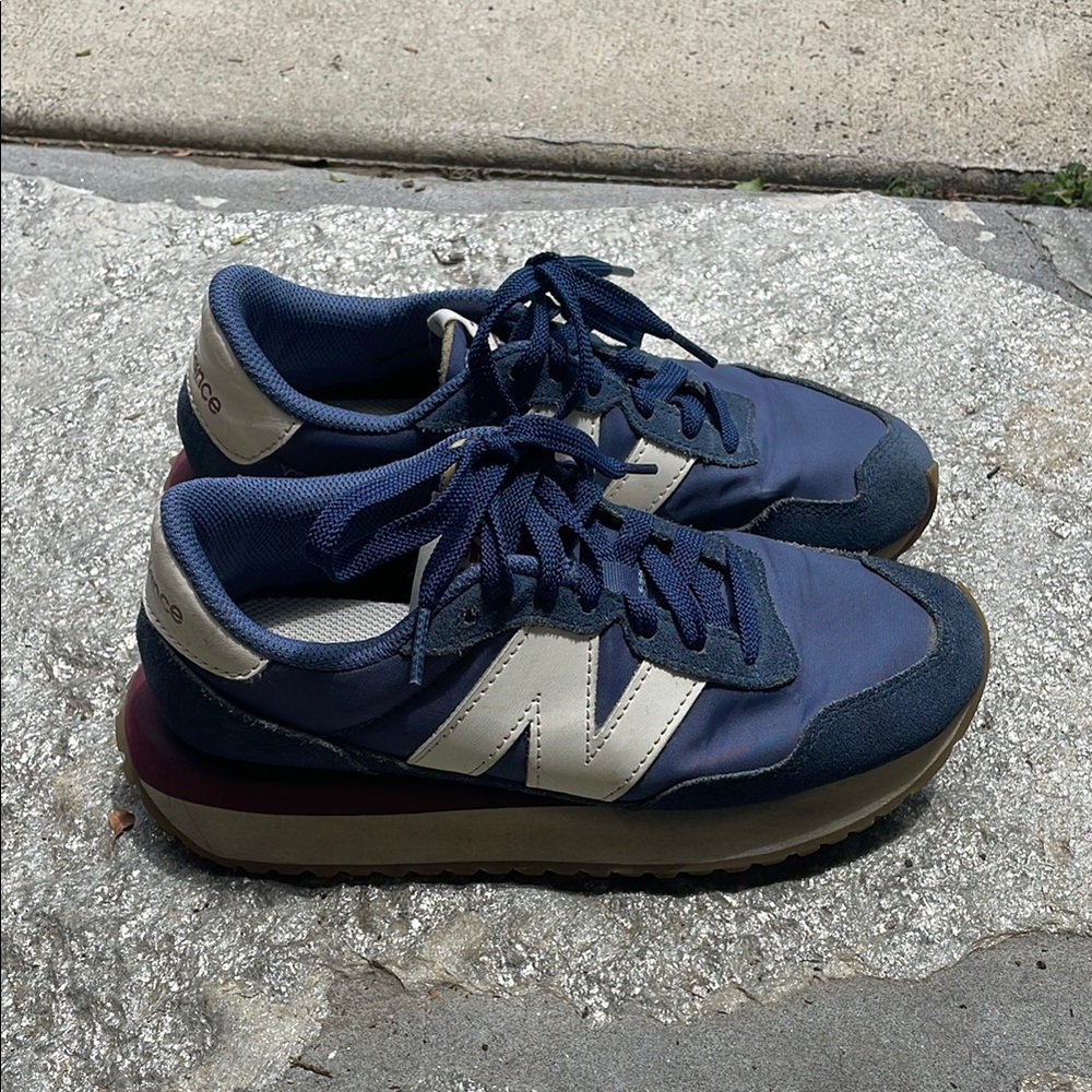 New Balance Blue and Cream Retro Sneakers